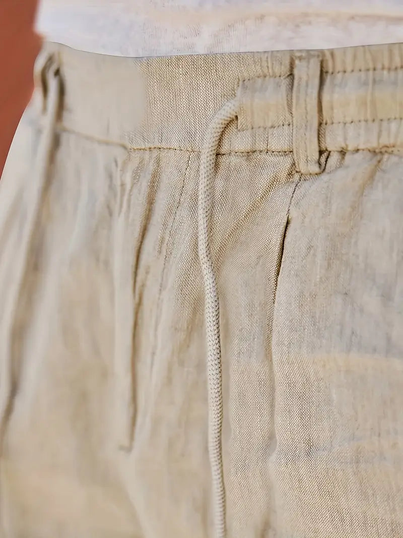 NICHOLS | CORD-TRIMMED WIDE LINEN PANTS
