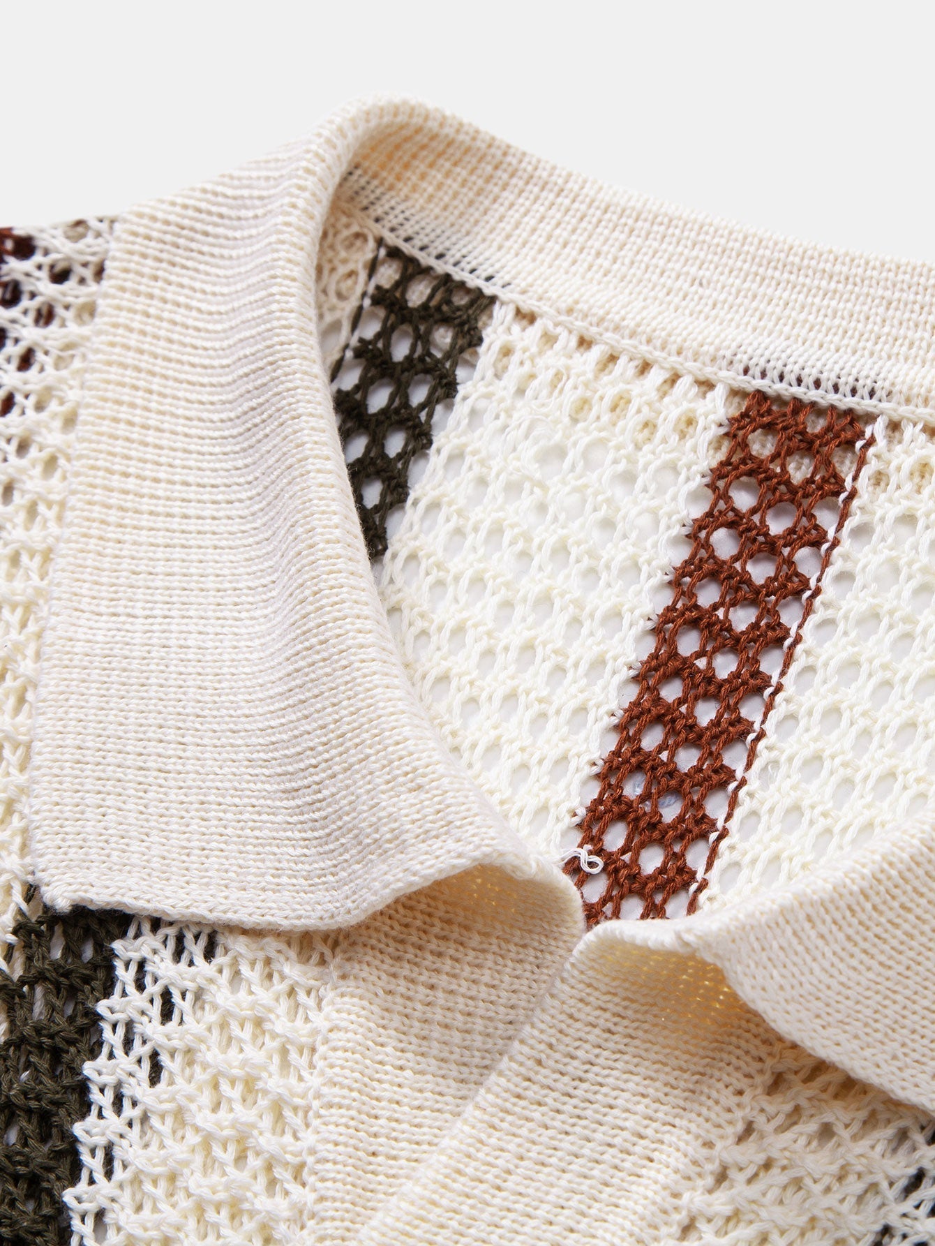 V-Neck Striped Crochet Polo