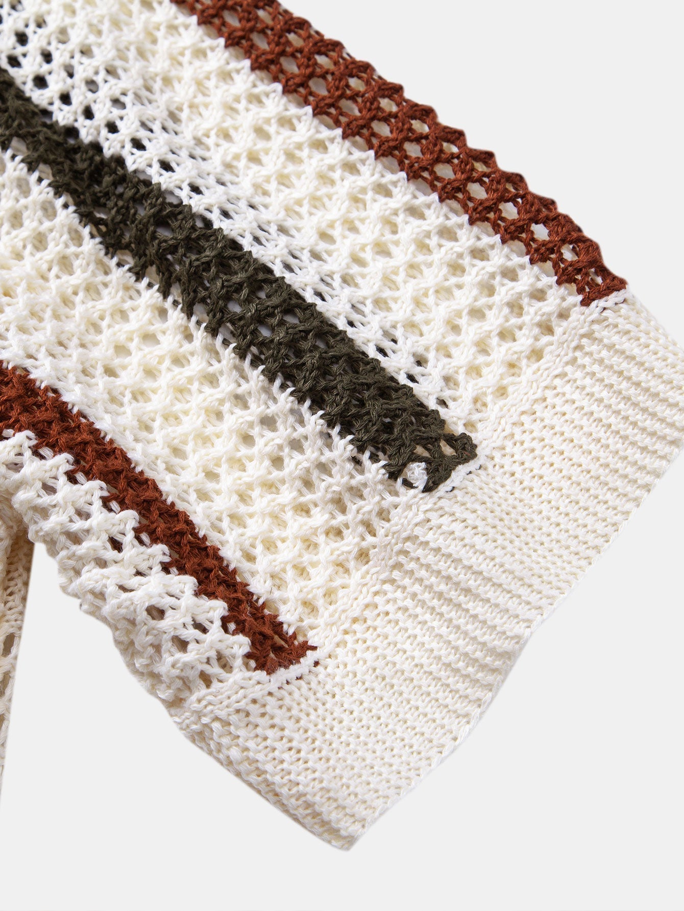 Striped V-Neck Crochet Polo