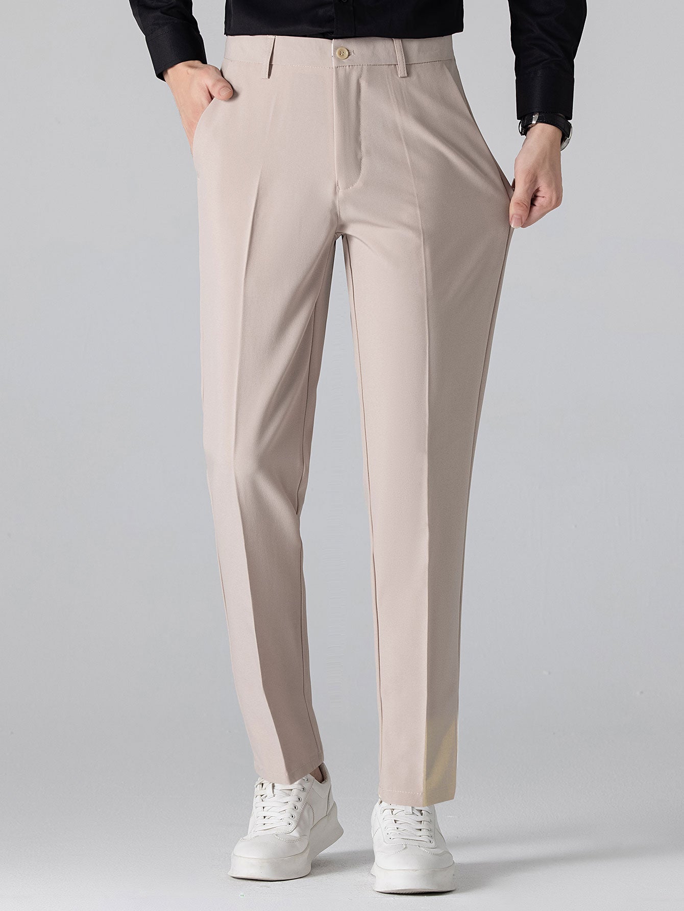 Chic High Collar Shirt with Flared Leg Slim Fit Trousers