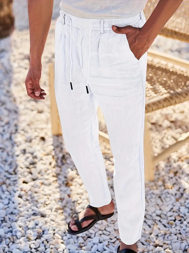 NICHOLS | CORD-TRIMMED WIDE LINEN PANTS