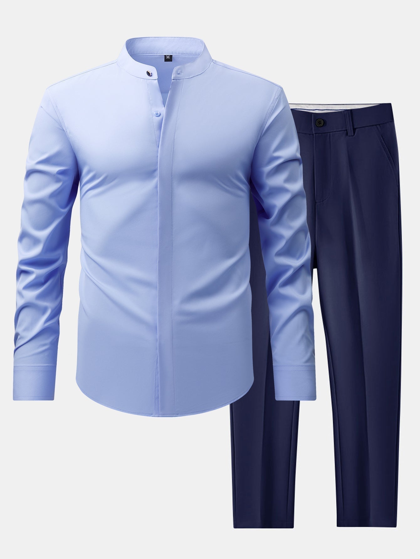 High Neck Shirt & Slim Fit Flared Leg Trousers