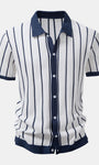 Button-Up Striped Knit Shirt