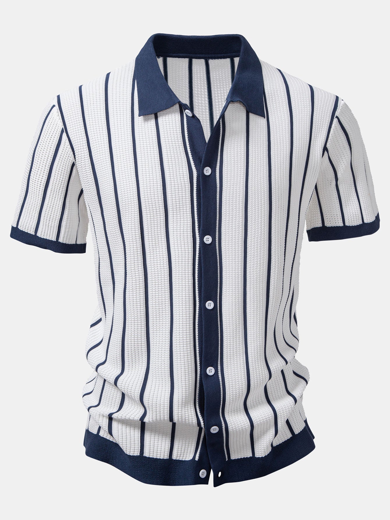 Button-Up Striped Knit Shirt
