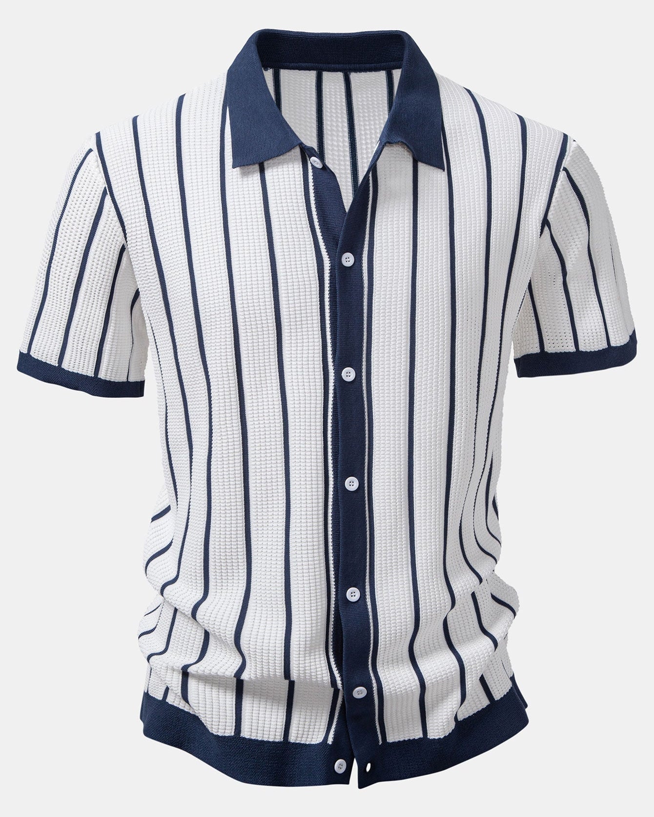 Striped Knit Button-Up Shirt & Straight-Leg Linen Trousers