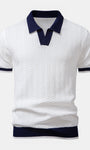Textured Contrast V-Neck Knit Polo