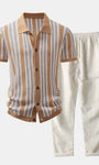 Striped Shirt with Crochet Eyelets and Straight-Leg Linen Pants