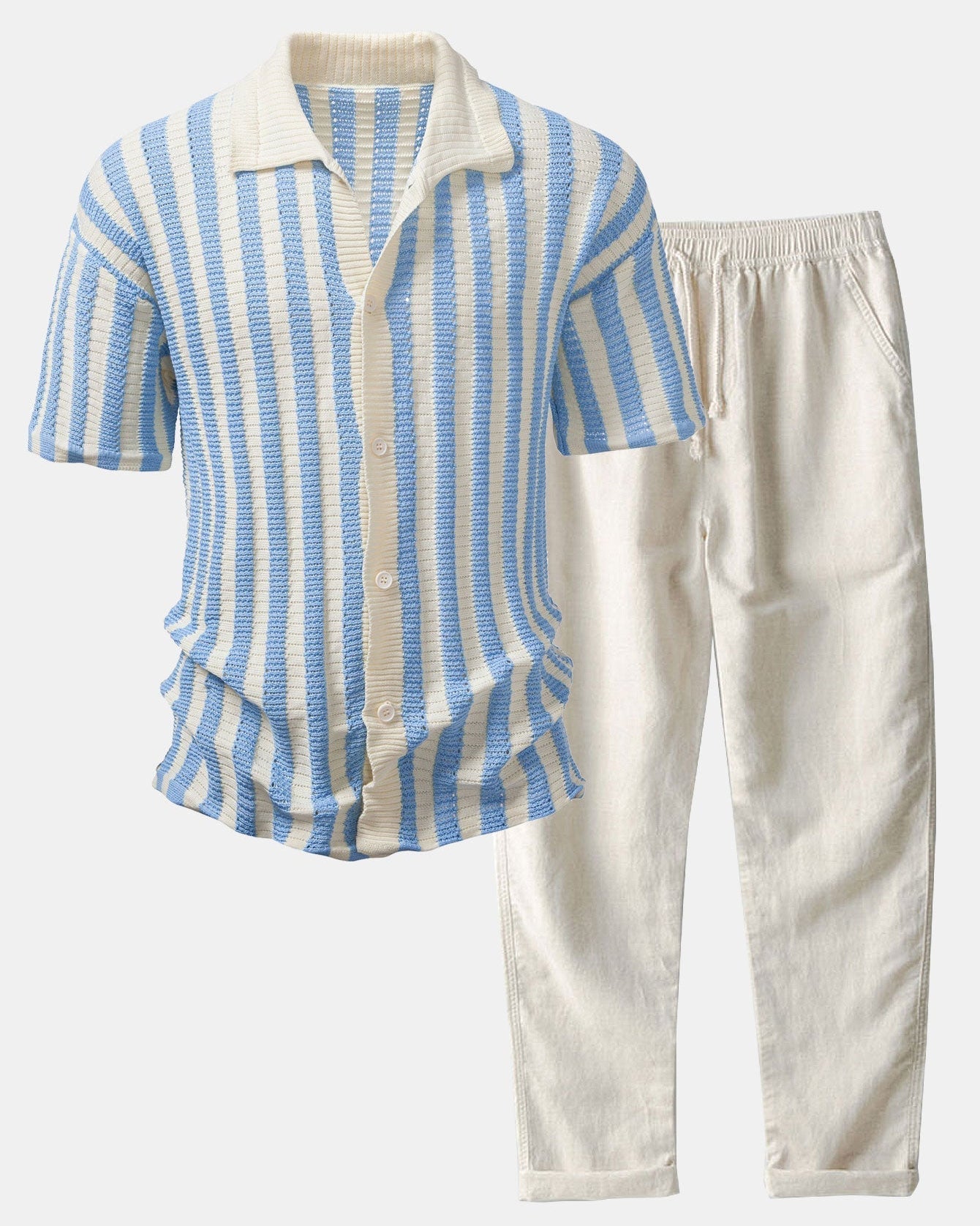 Gradient Striped Shoulder Shirt & Straight-Leg Linen Pants