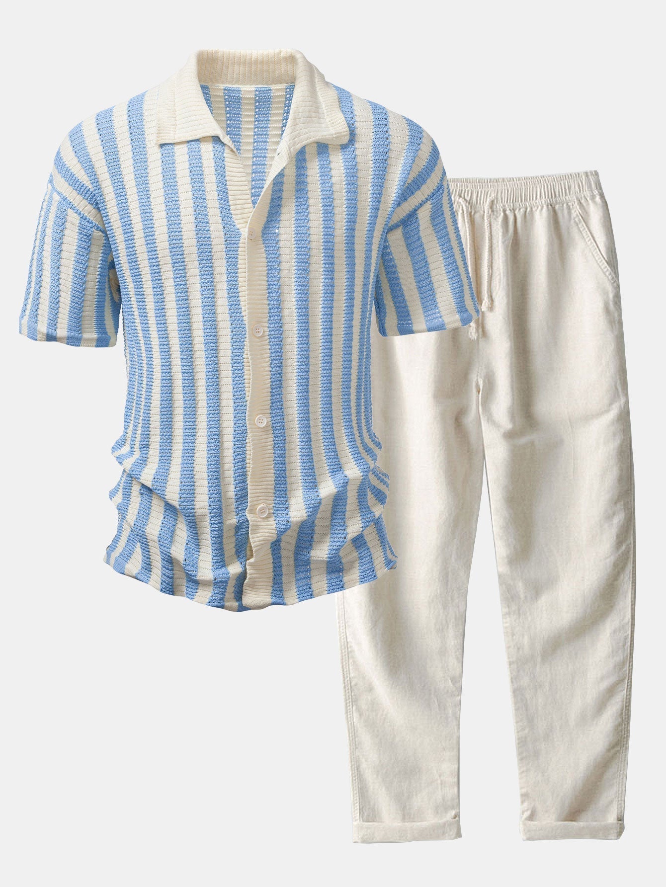 Gradient Striped Shoulder Shirt & Straight-Leg Linen Pants