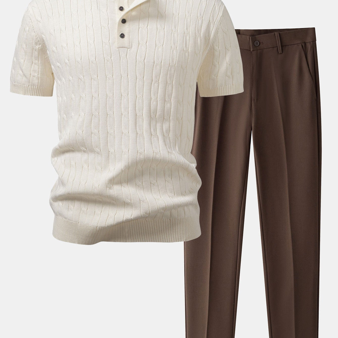 Twist Knit Henley Top & Slim Fit Tapered Pants