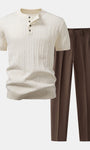 Twist Knit Henley Top & Slim Fit Tapered Pants