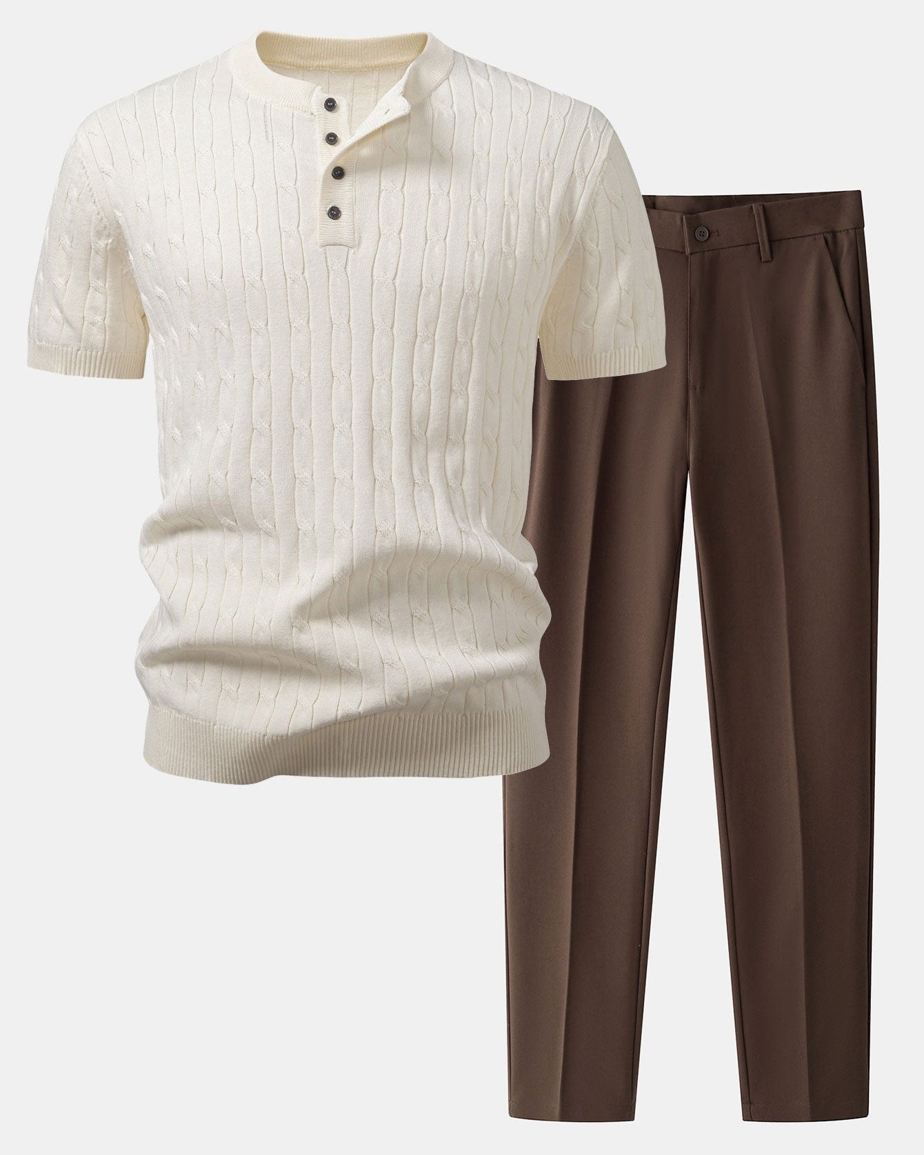 Twist Knit Henley Top & Slim Fit Tapered Pants