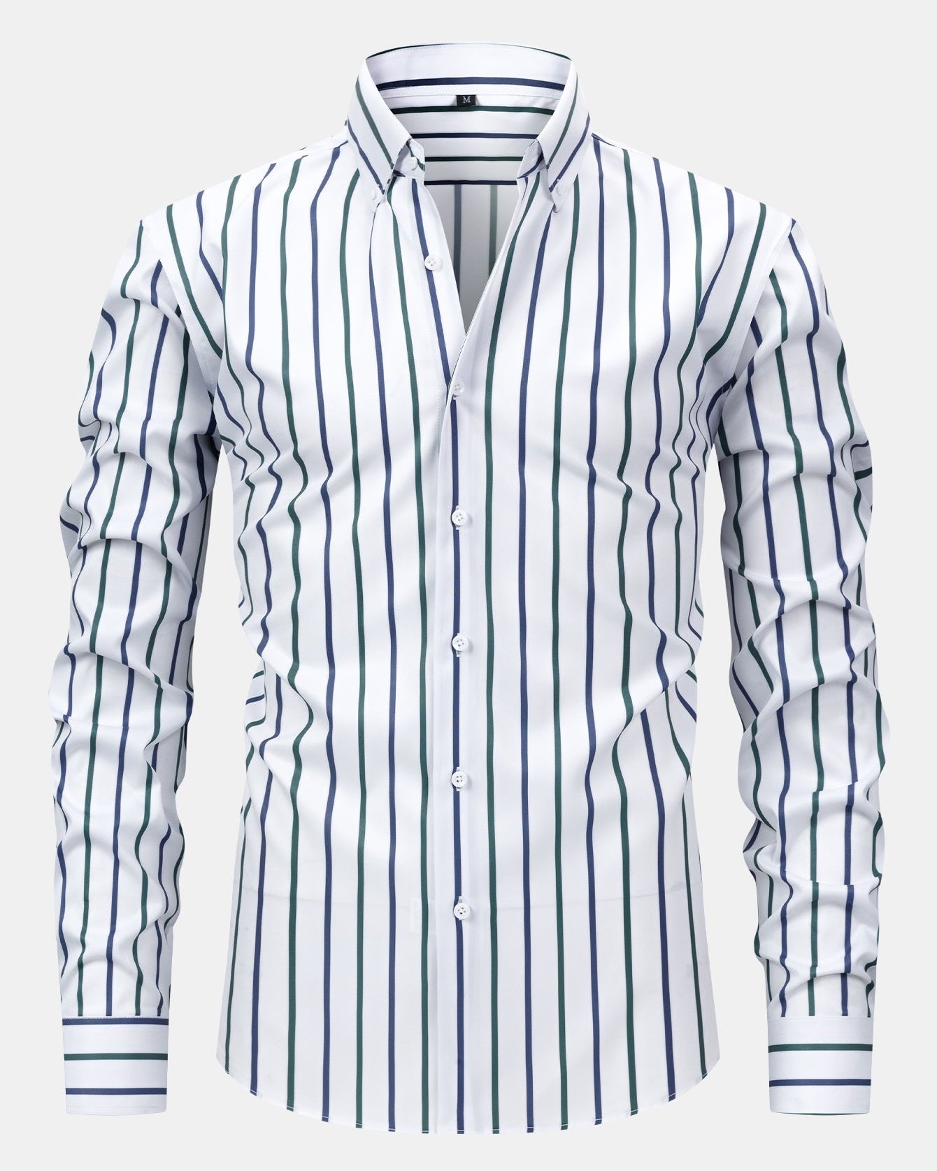 Button-Up Long Sleeve Striped Shirt with Slim Fit Flared Pants