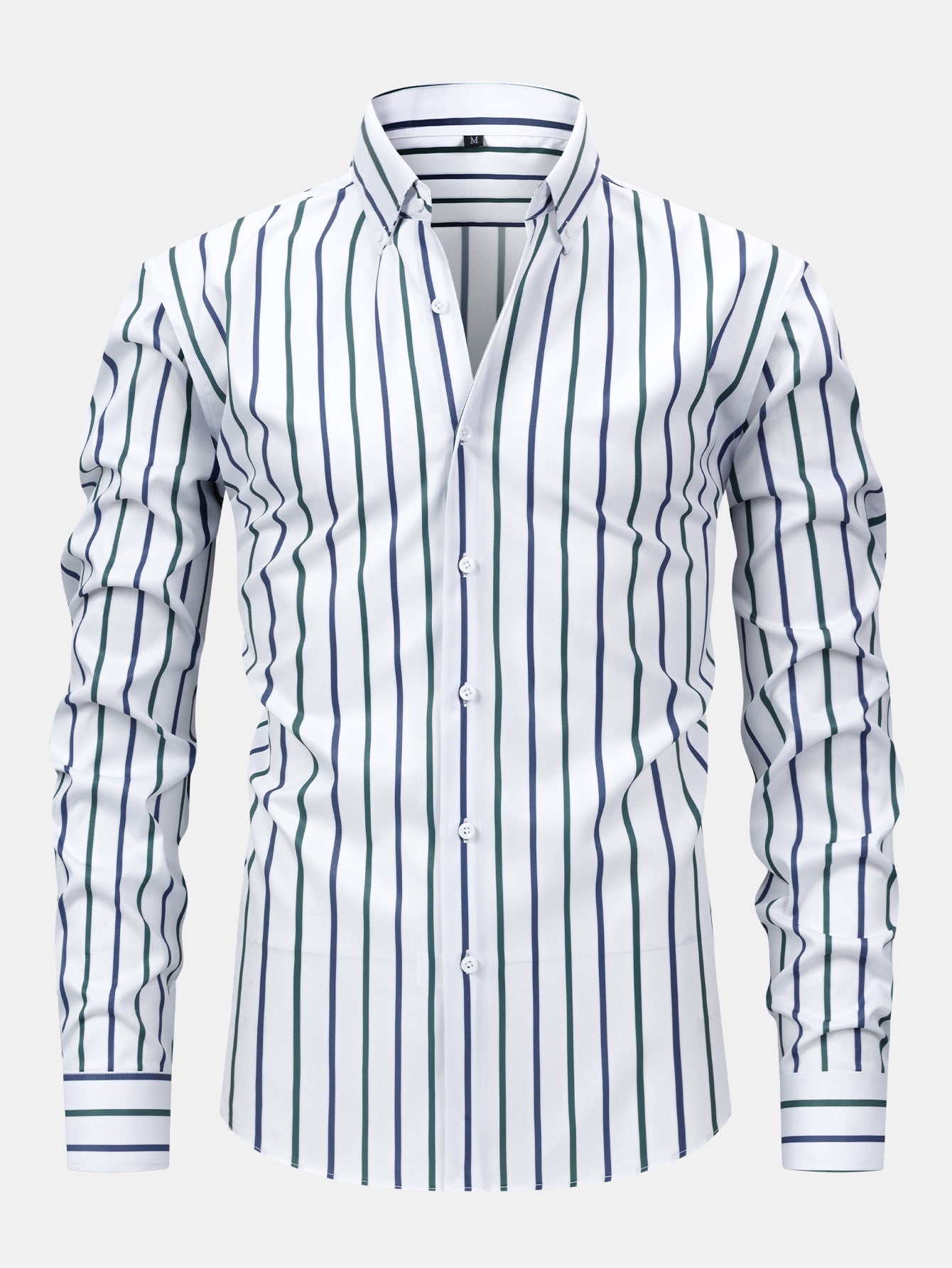 Striped Long Sleeve Button-Up Shirt with Slim Fit Flared Pants
