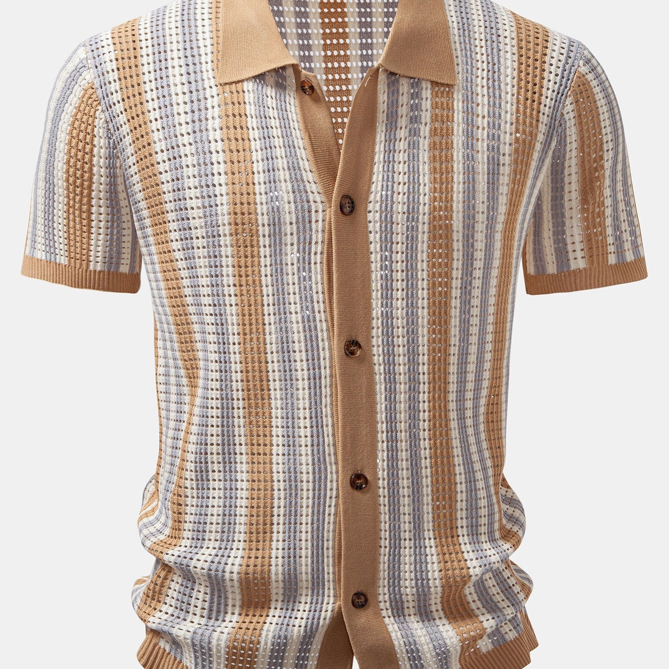 Crochet Eyelet Striped Shirt