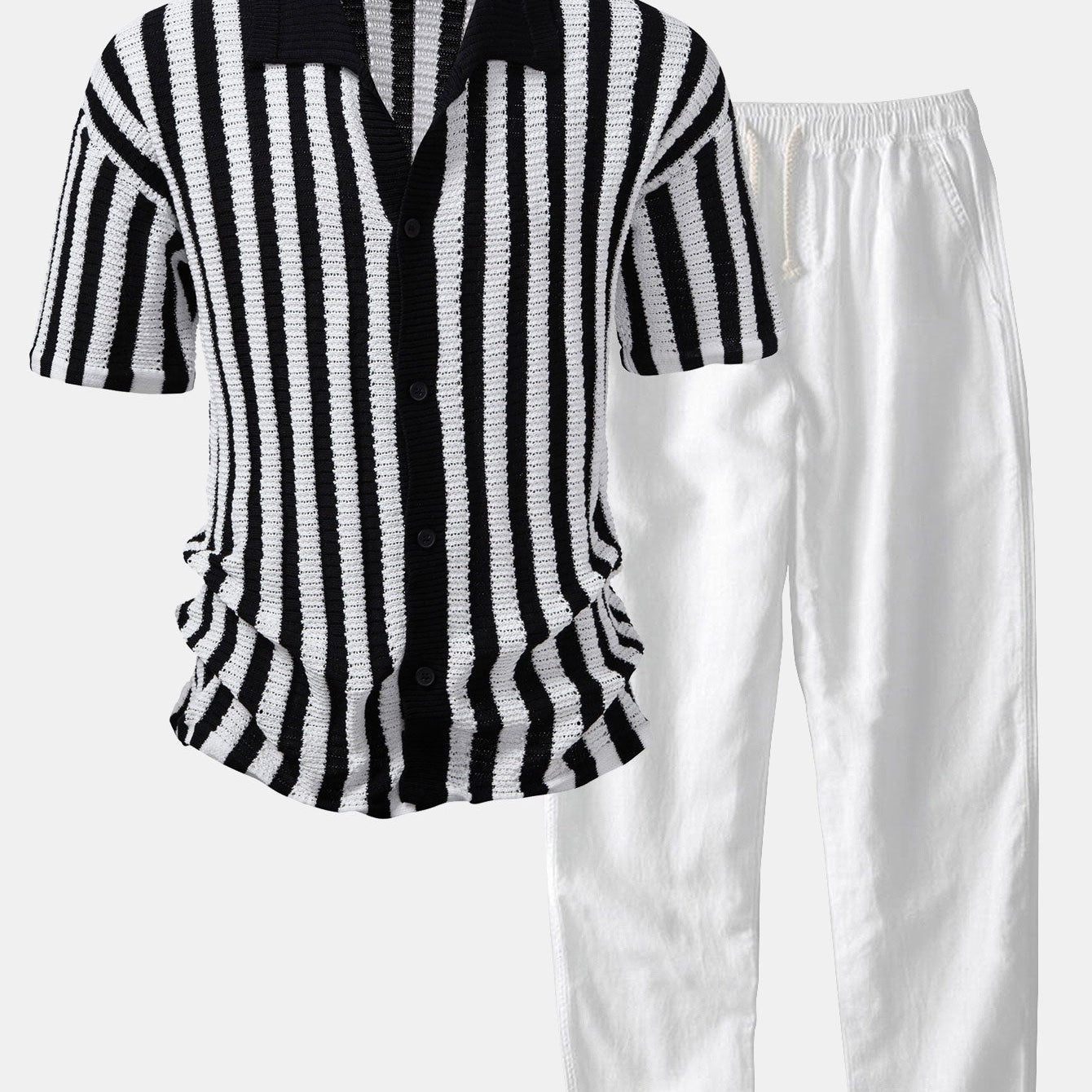 Gradient Striped Shoulder Shirt & Straight-Leg Linen Pants