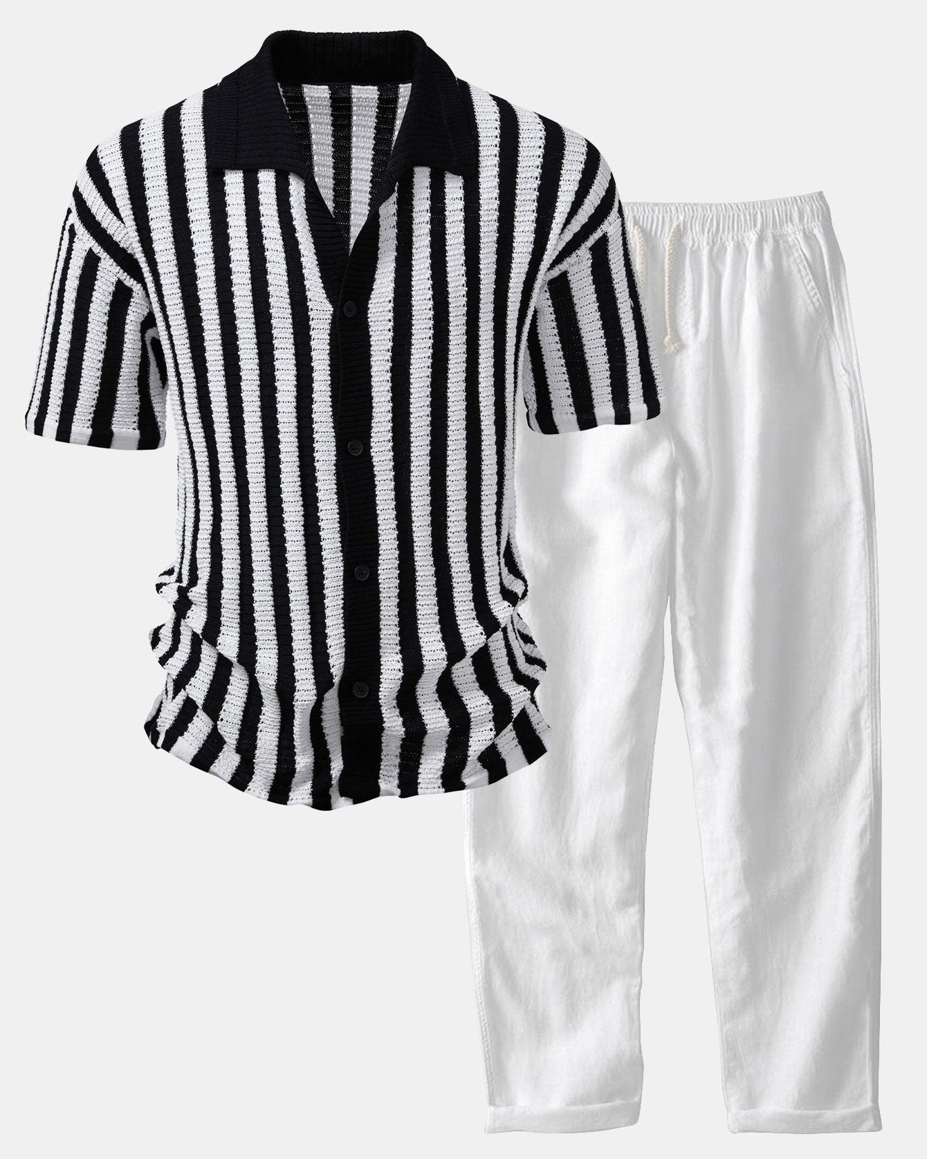 Gradient Striped Shoulder Shirt & Straight-Leg Linen Pants