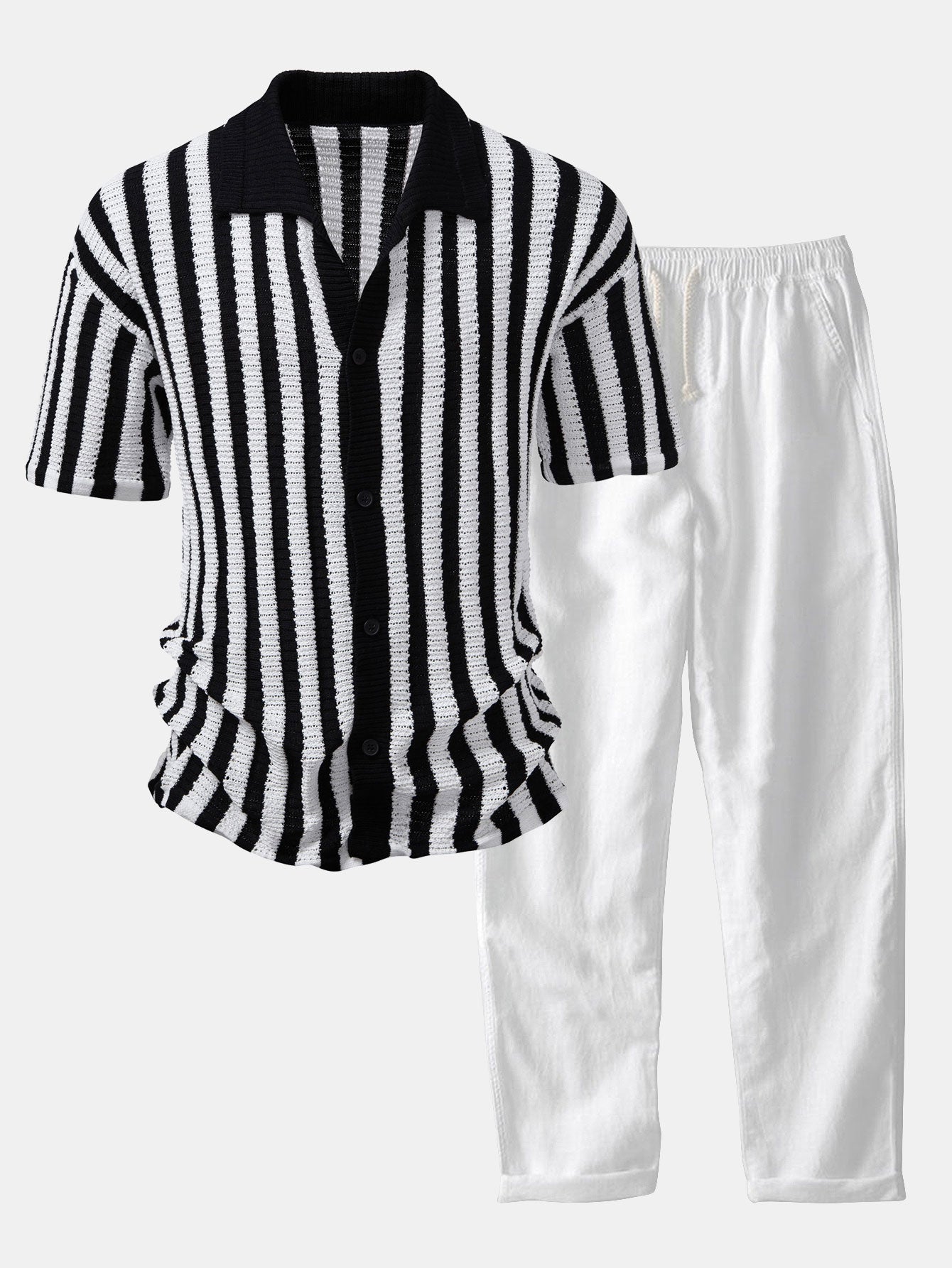 Gradient Striped Shoulder Shirt & Straight-Leg Linen Pants
