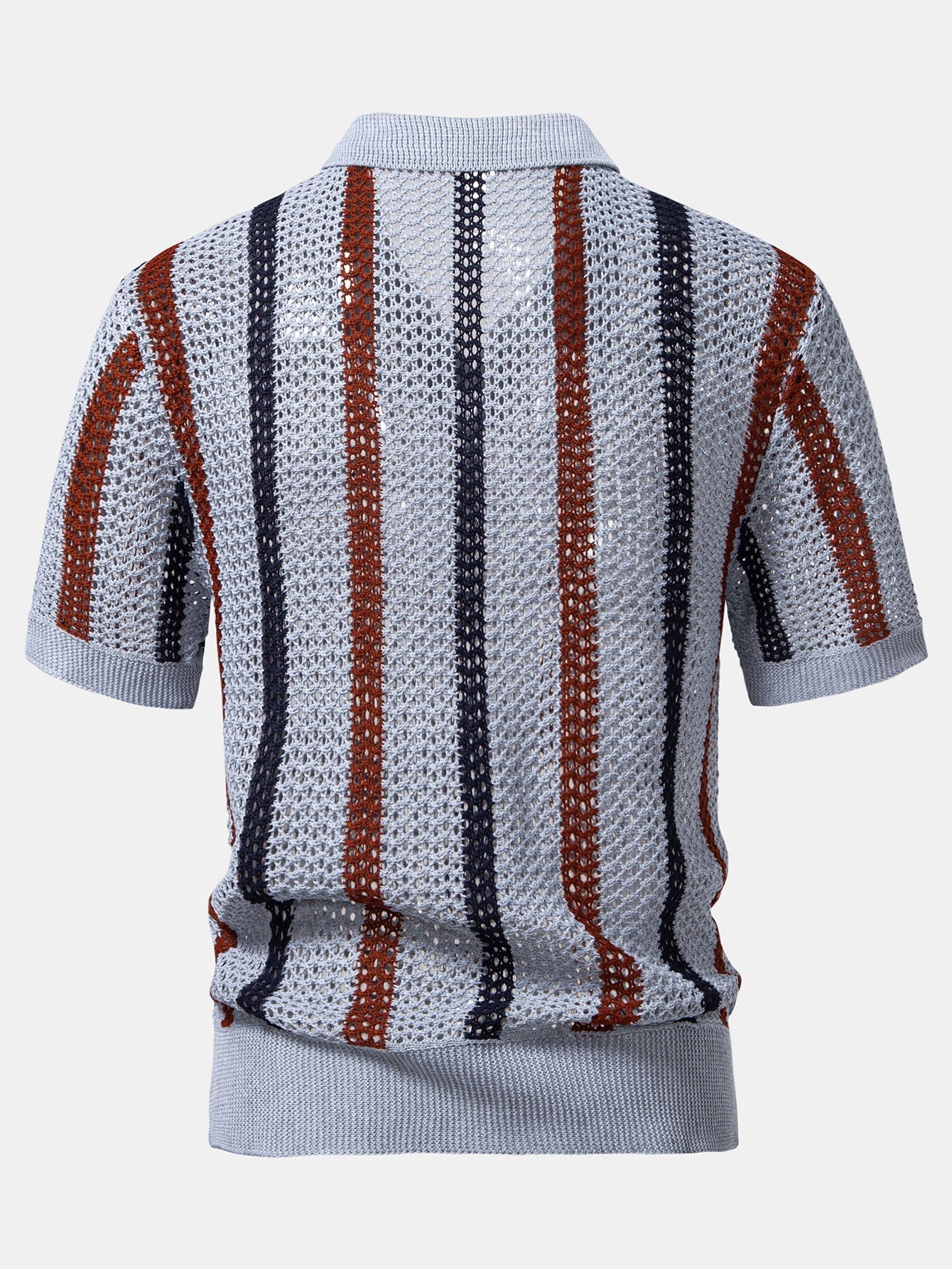 Striped V-Neck Crochet Polo