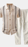 Striped Crochet Button-Up Shirt with Straight-Leg Linen Trousers