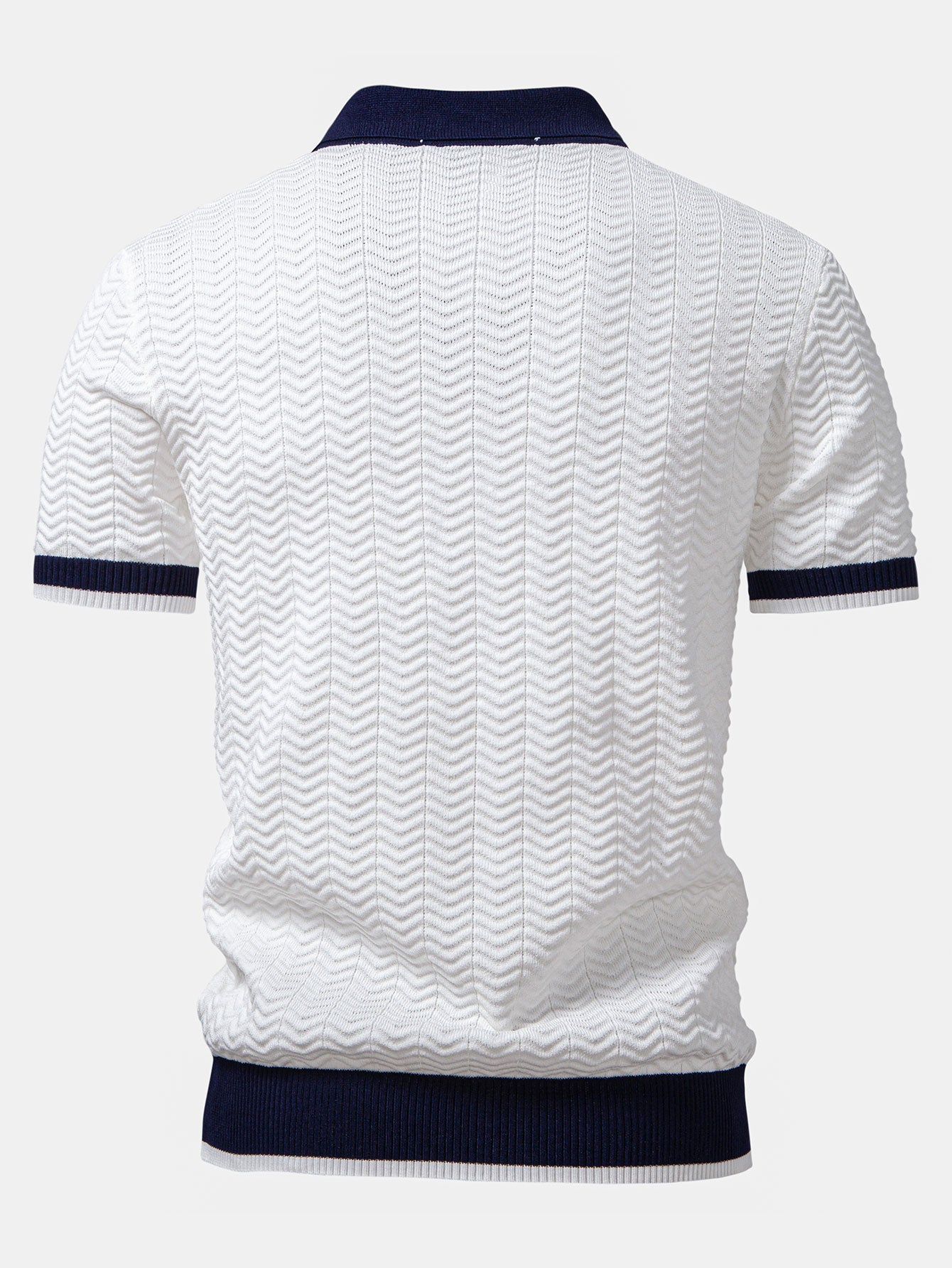 Textured Contrast V-Neck Knit Polo