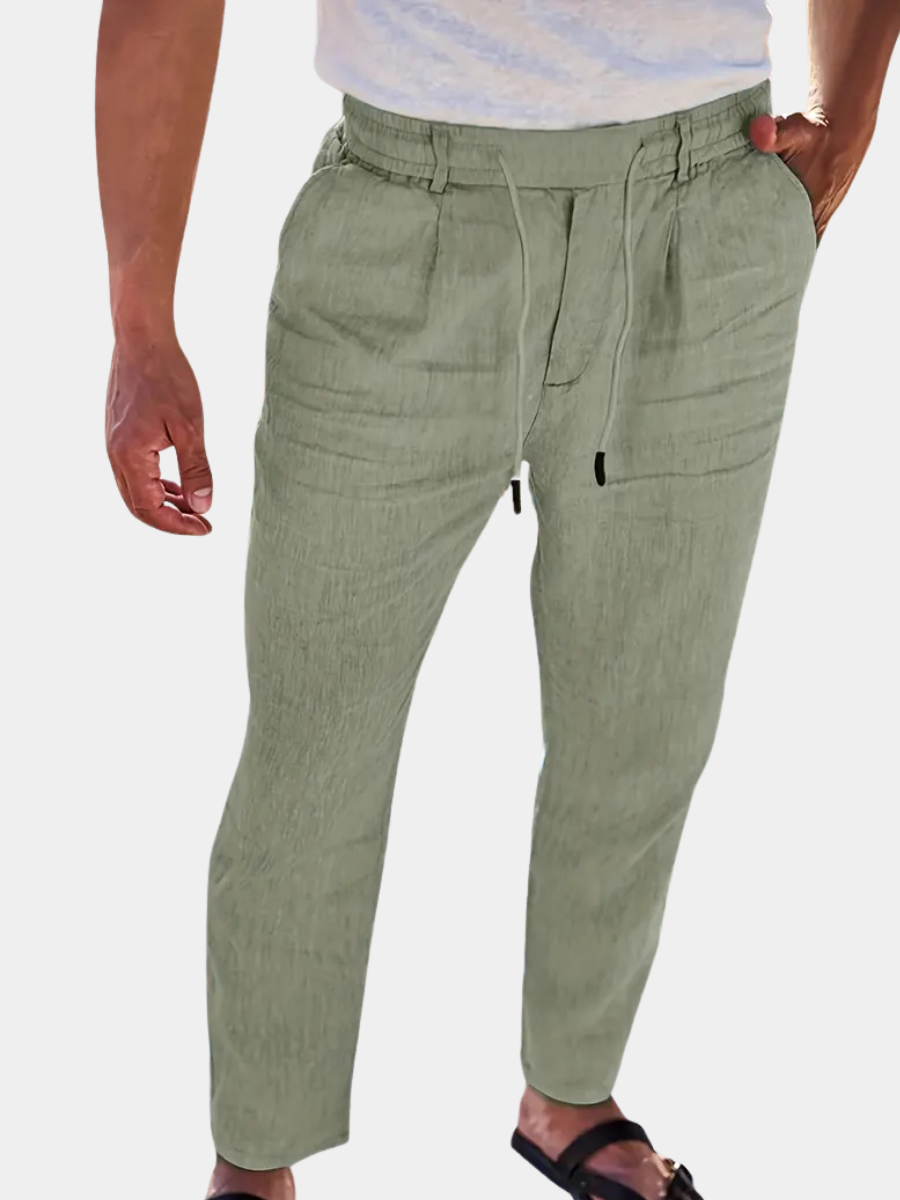 NICHOLS | CORD-TRIMMED WIDE LINEN PANTS