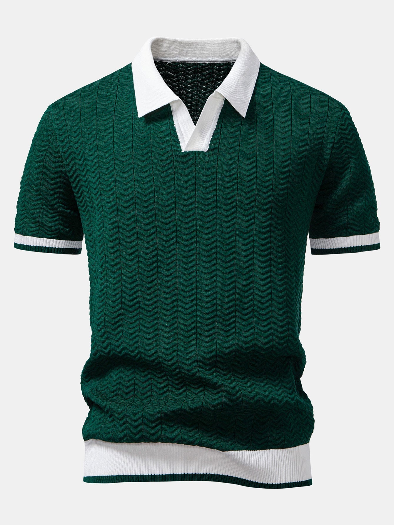 Textured Knit Polo with Slim Fit Trousers
