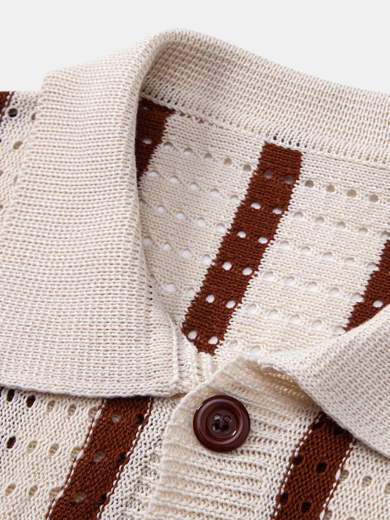 Striped Shirt Featuring Knitted Eyelets & Straight-Leg Linen Trousers