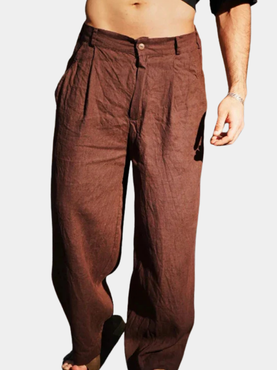 Relaxed Fit Wide-Leg Linen Trousers