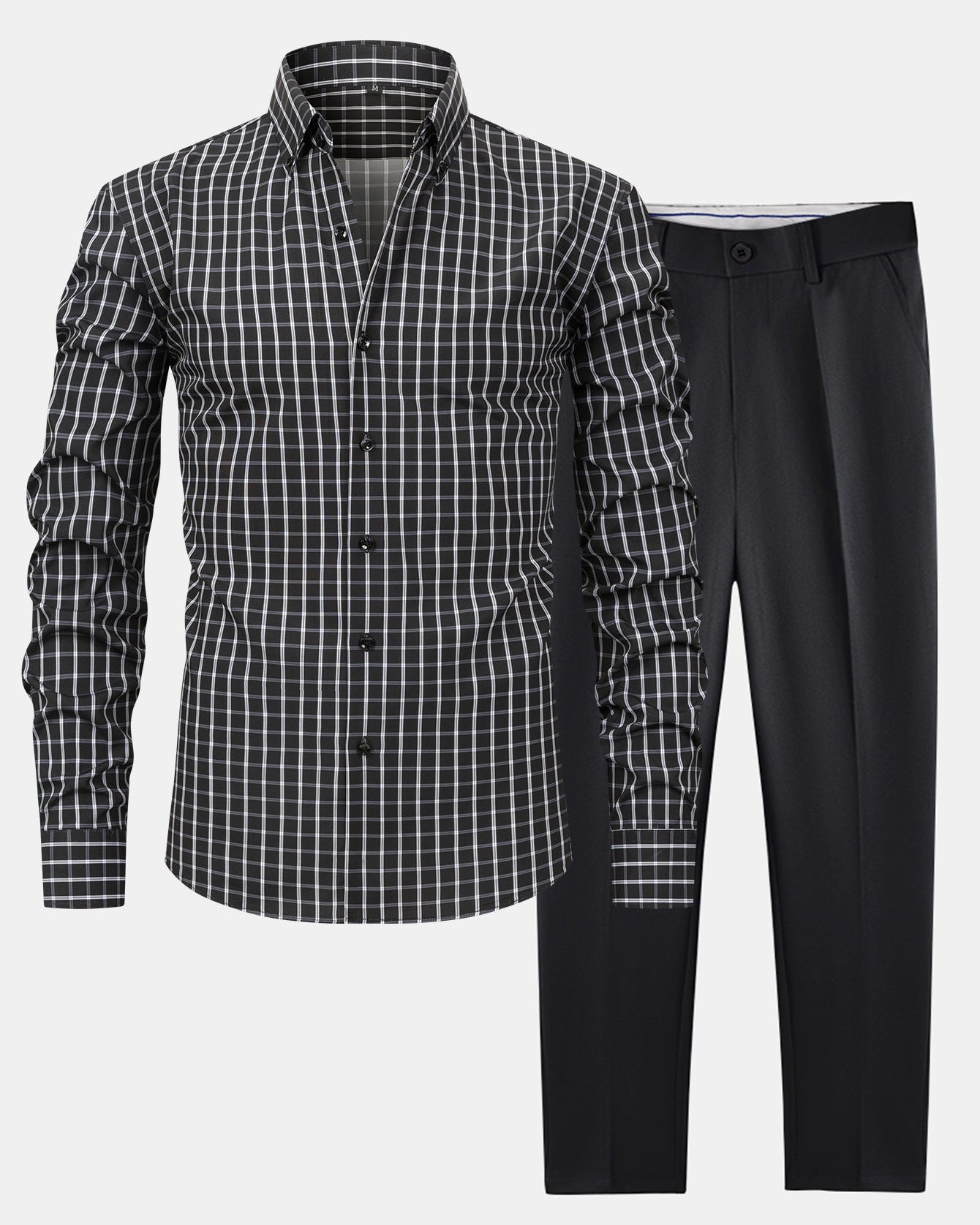 Checked Long Sleeve Shirt with Buttons & Slim Fit Narrow Leg Pants