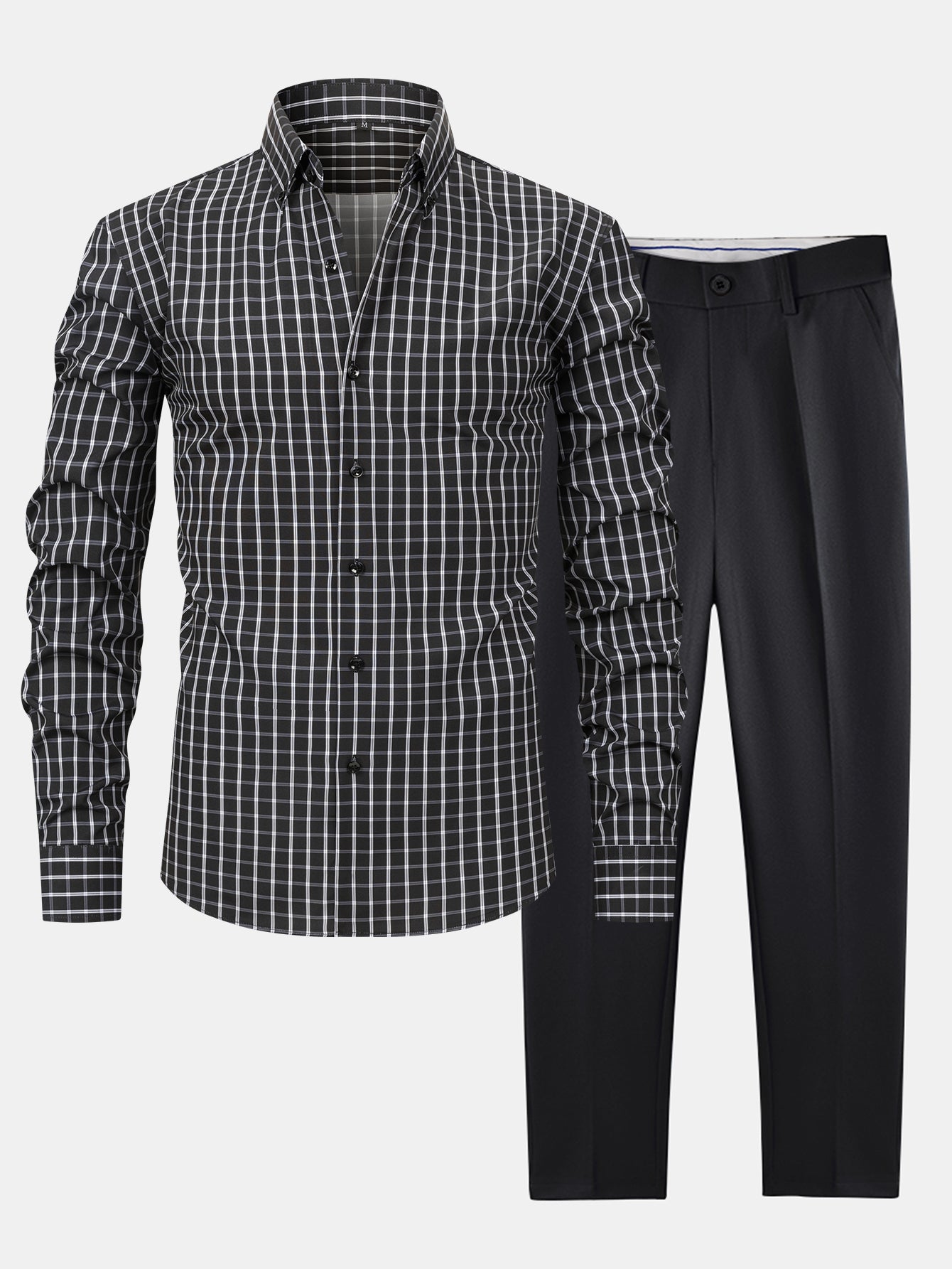 Checked Long Sleeve Shirt with Buttons & Slim Fit Narrow Leg Pants