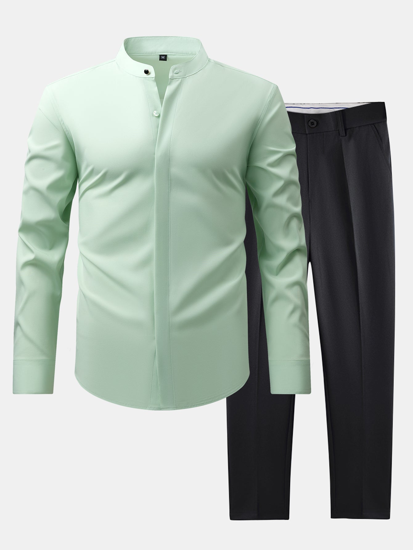 High Neck Shirt & Slim Fit Flared Leg Trousers