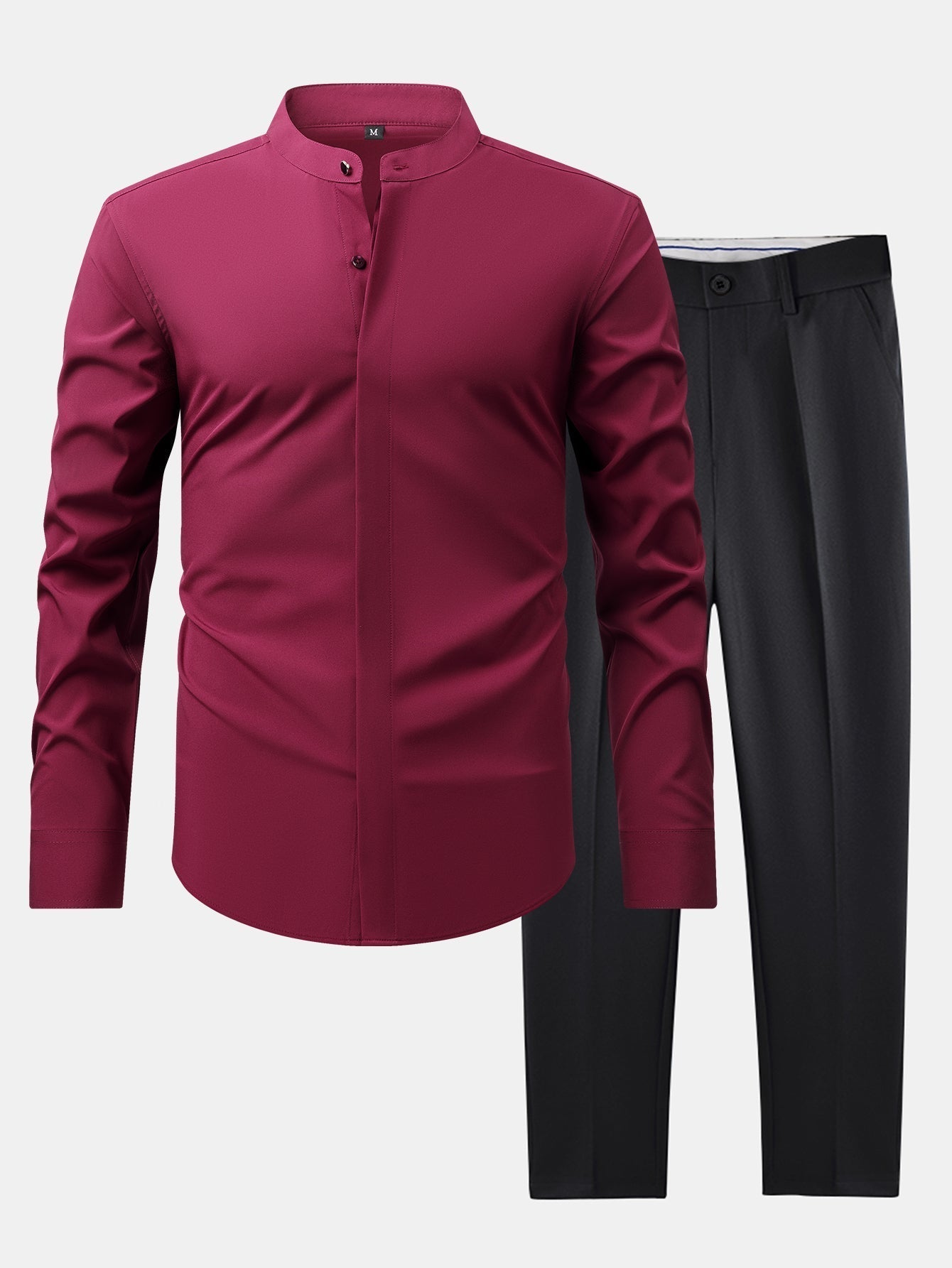 Chic High Collar Shirt with Flared Leg Slim Fit Trousers