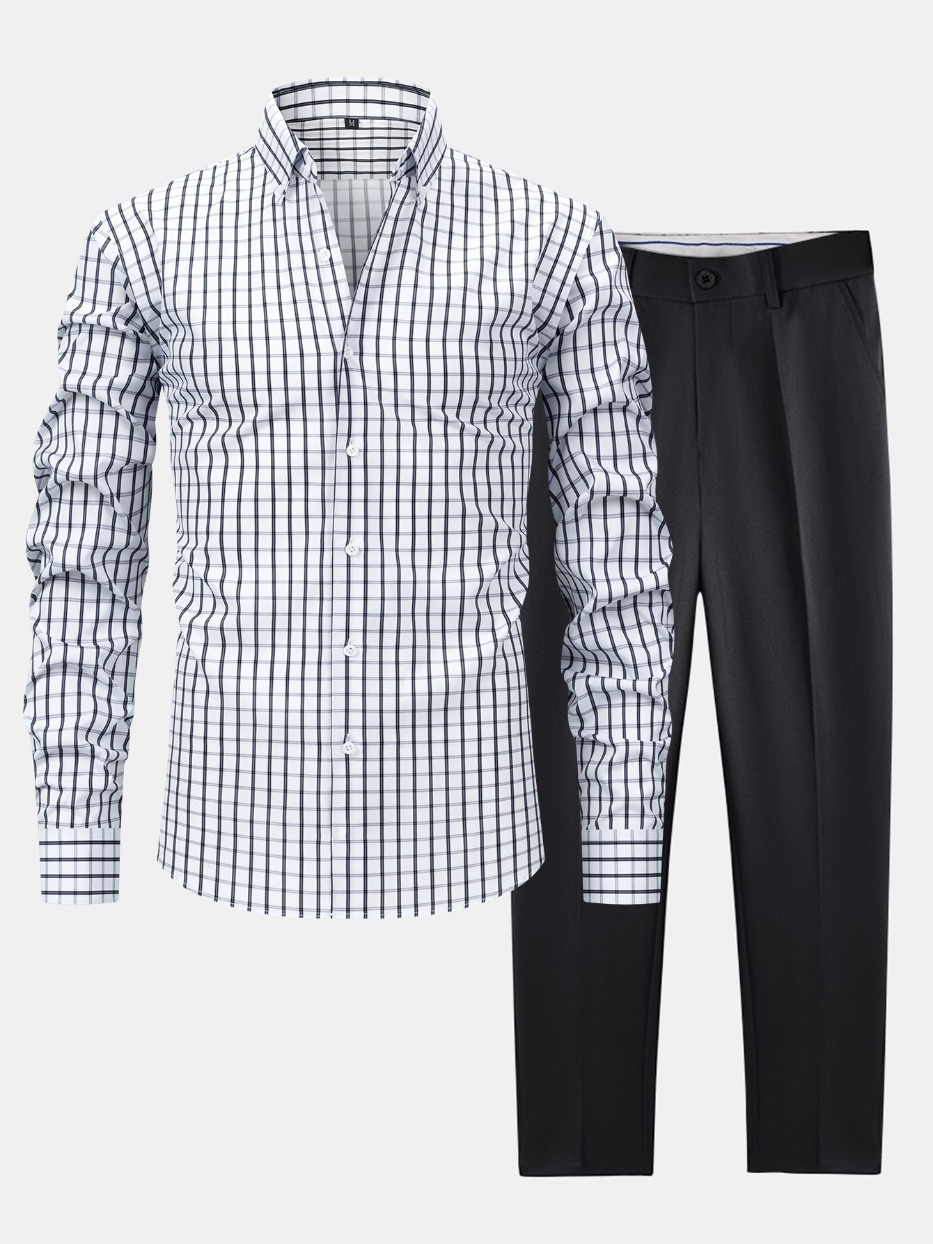 Checked Long Sleeve Shirt with Buttons & Slim Fit Narrow Leg Pants