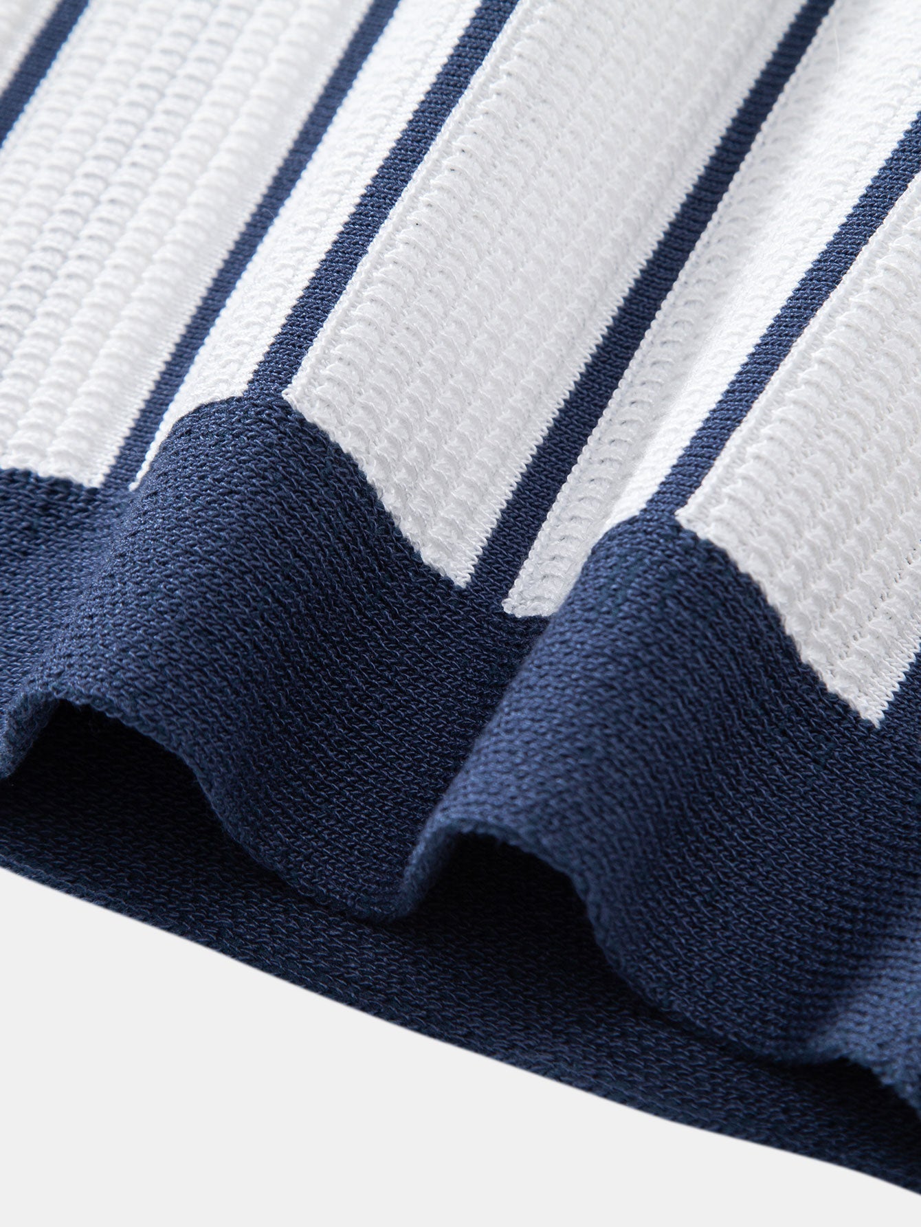 Button-Up Striped Knit Shirt with Straight-Leg Linen Trousers