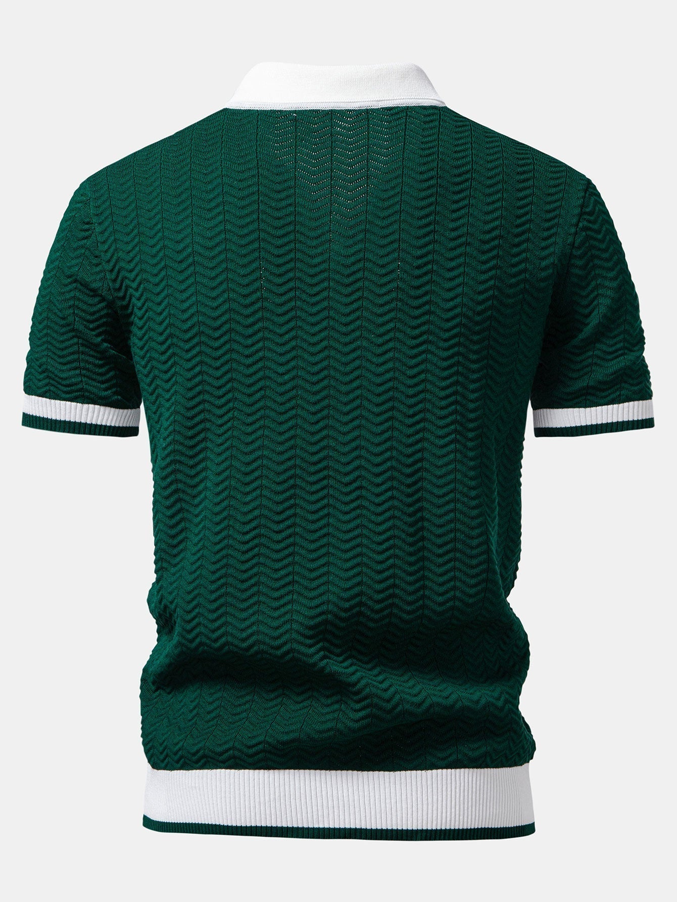 Textured Contrast V-Neck Knit Polo