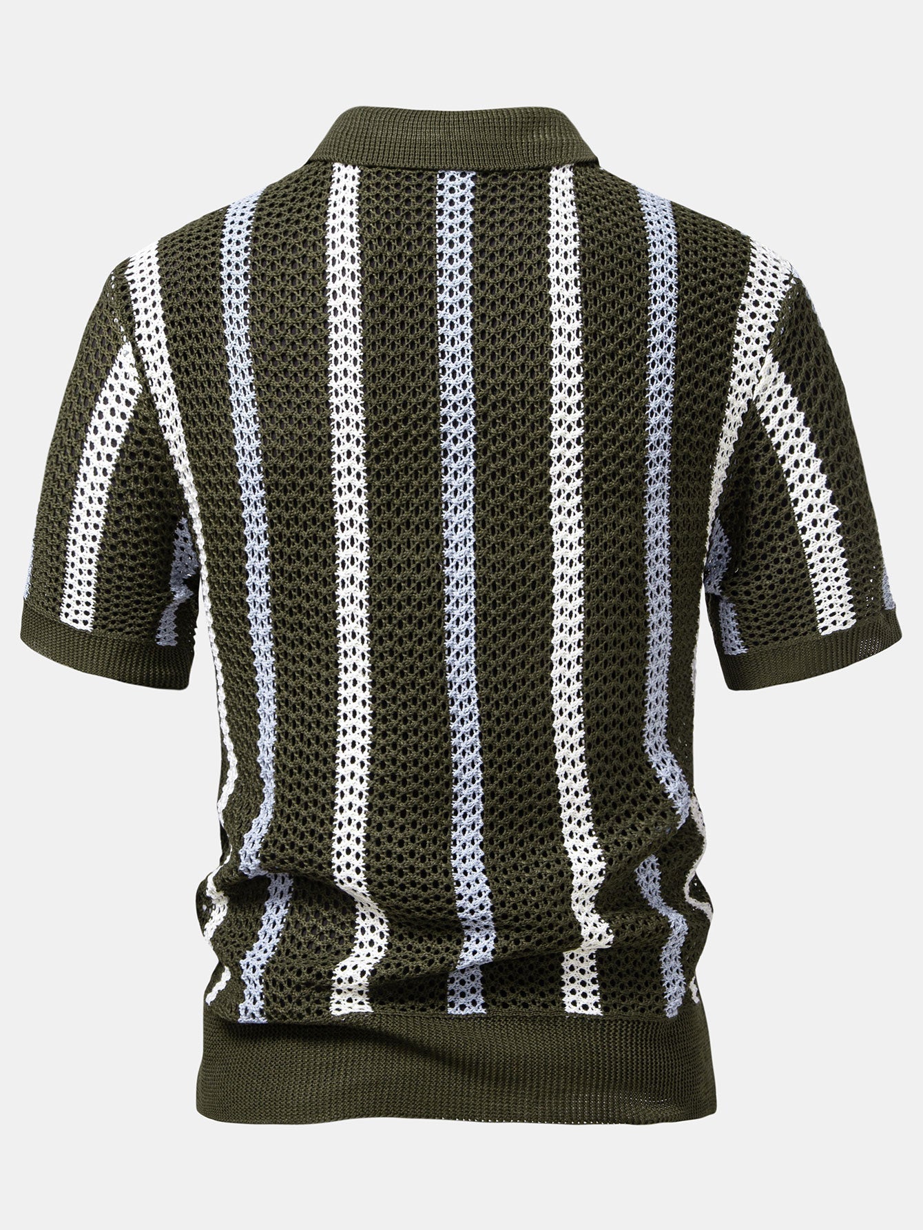 Striped V-Neck Crochet Polo