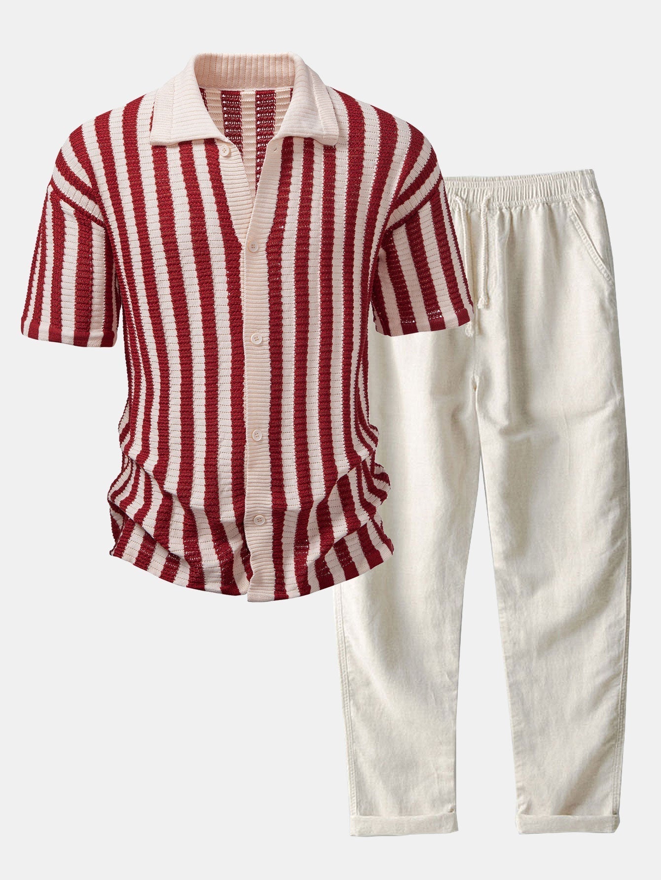 Gradient Striped Shoulder Shirt & Straight-Leg Linen Pants