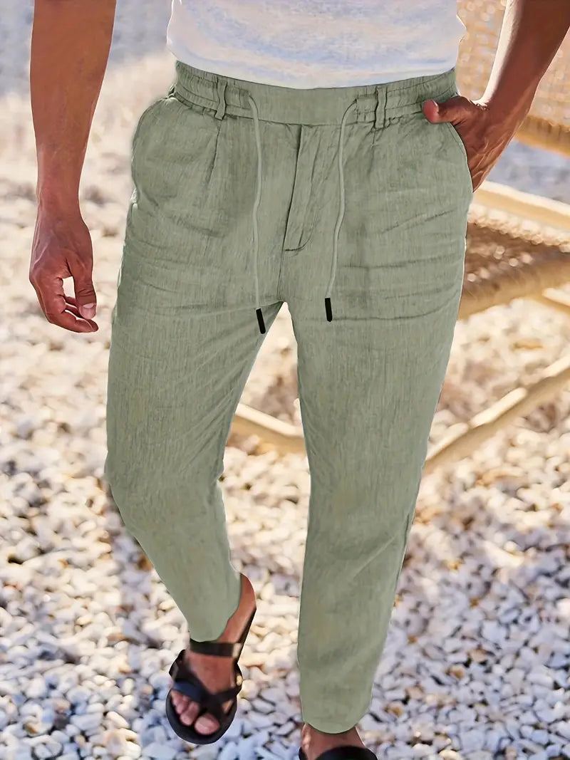 NICHOLS | CORD-TRIMMED WIDE LINEN PANTS