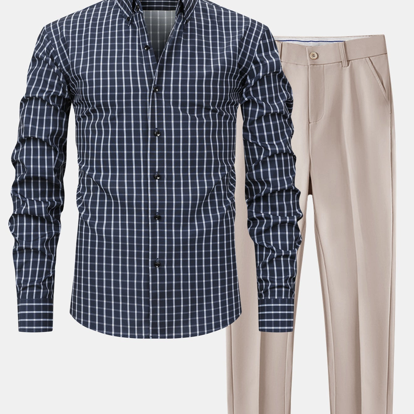 Checked Long Sleeve Shirt with Buttons & Slim Fit Narrow Leg Pants