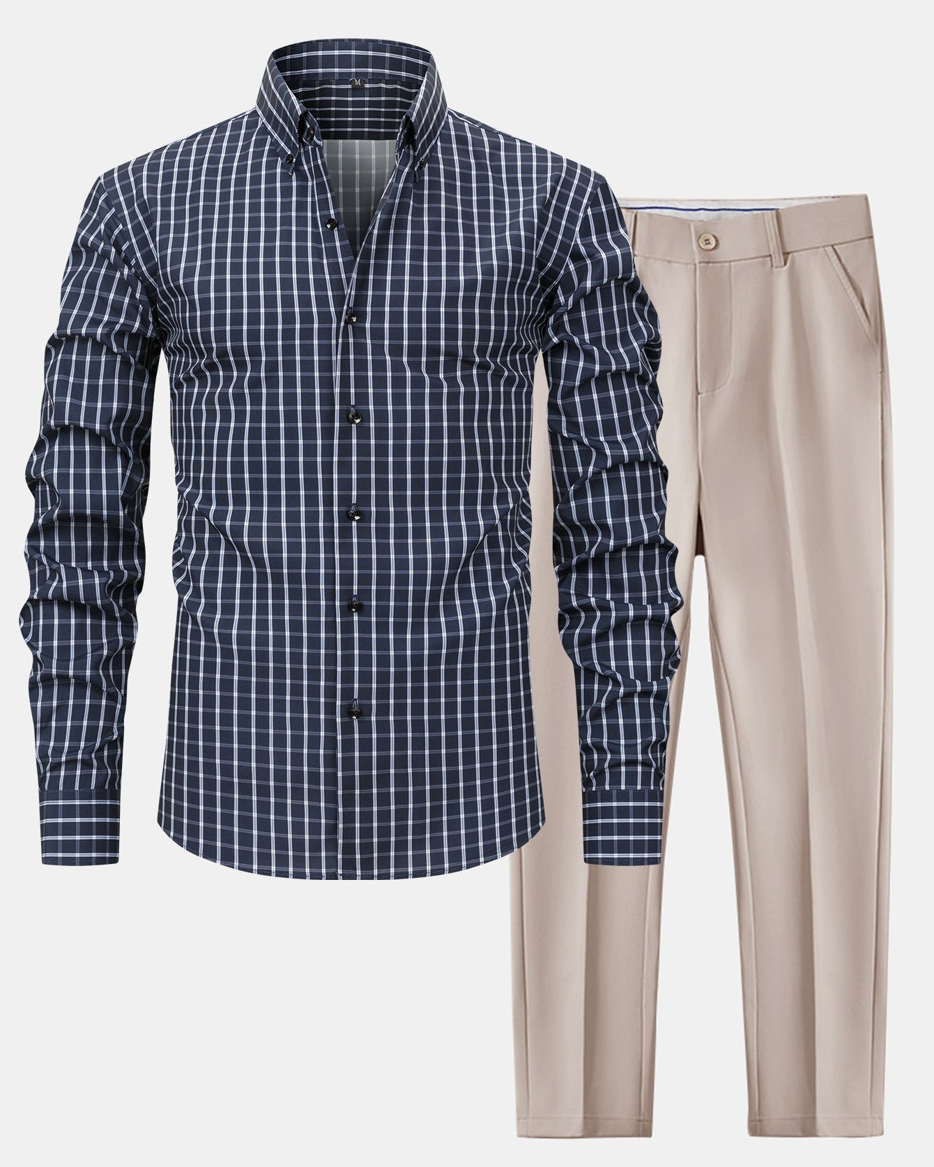 Checked Long Sleeve Shirt with Buttons & Slim Fit Narrow Leg Pants