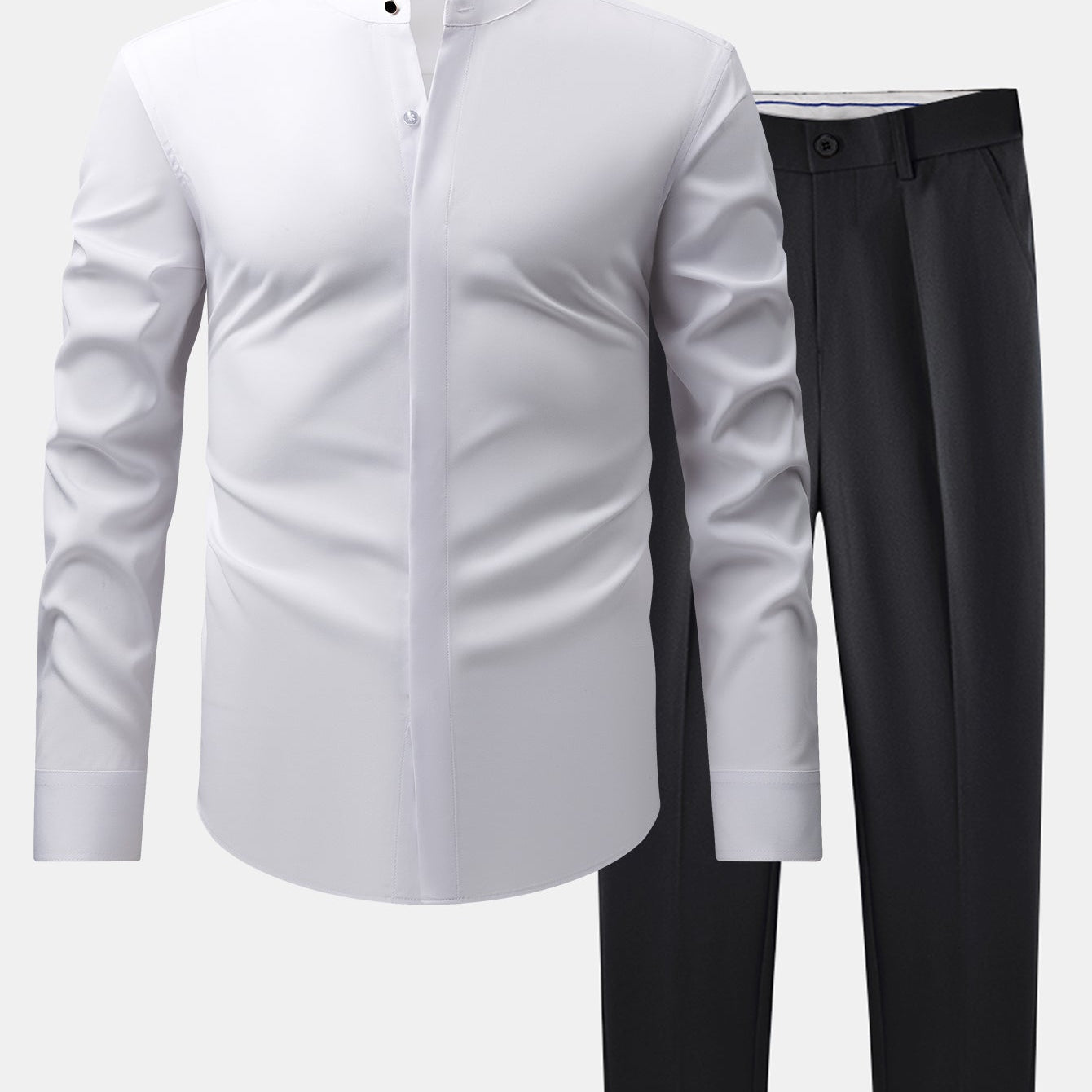 High Neck Shirt & Slim Fit Flared Leg Trousers