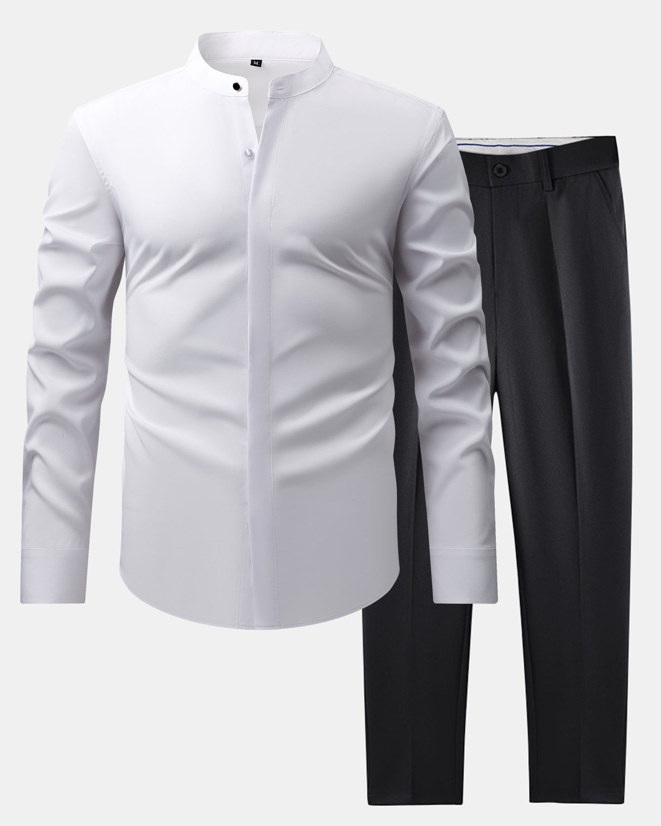 High Neck Shirt & Slim Fit Flared Leg Trousers