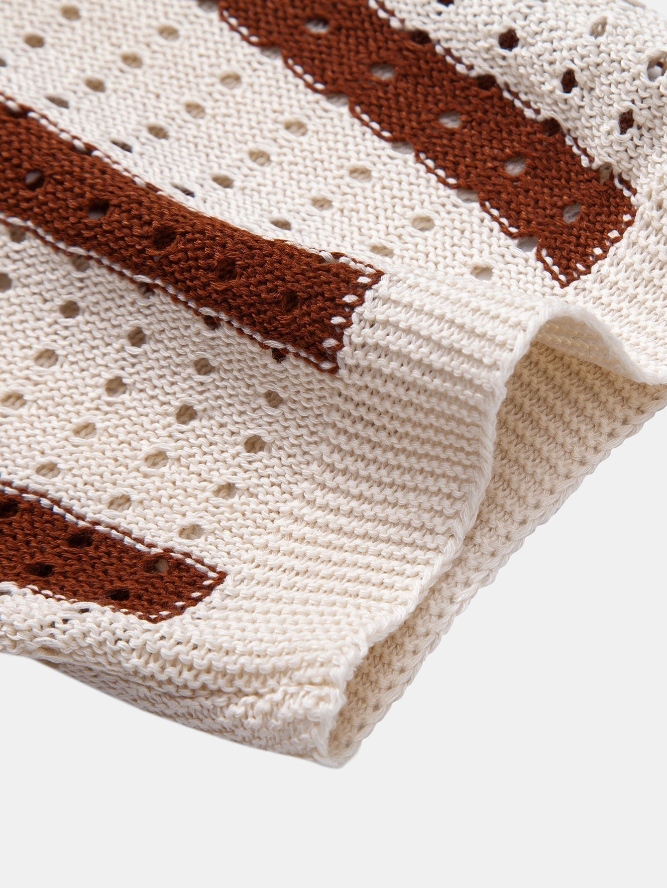 Striped Shirt Featuring Knitted Eyelets & Straight-Leg Linen Trousers