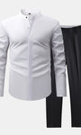 Chic High Collar Shirt with Flared Leg Slim Fit Trousers