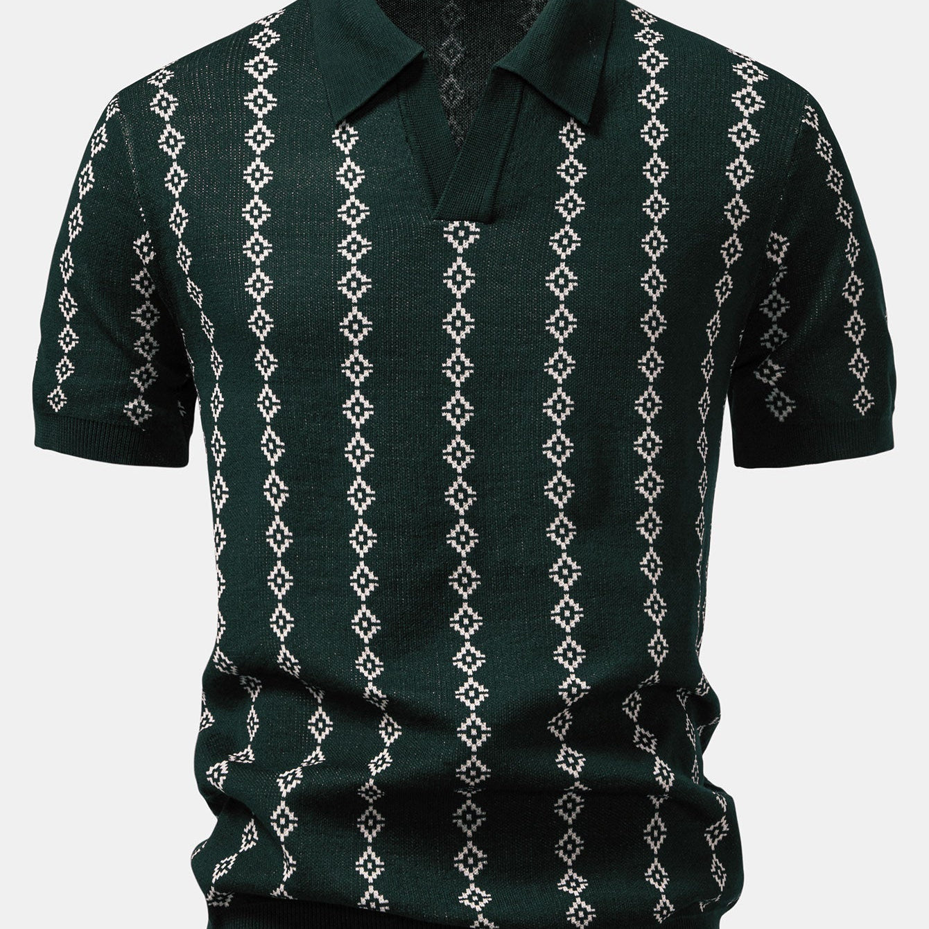 V-Neck Geometric Knit Polo