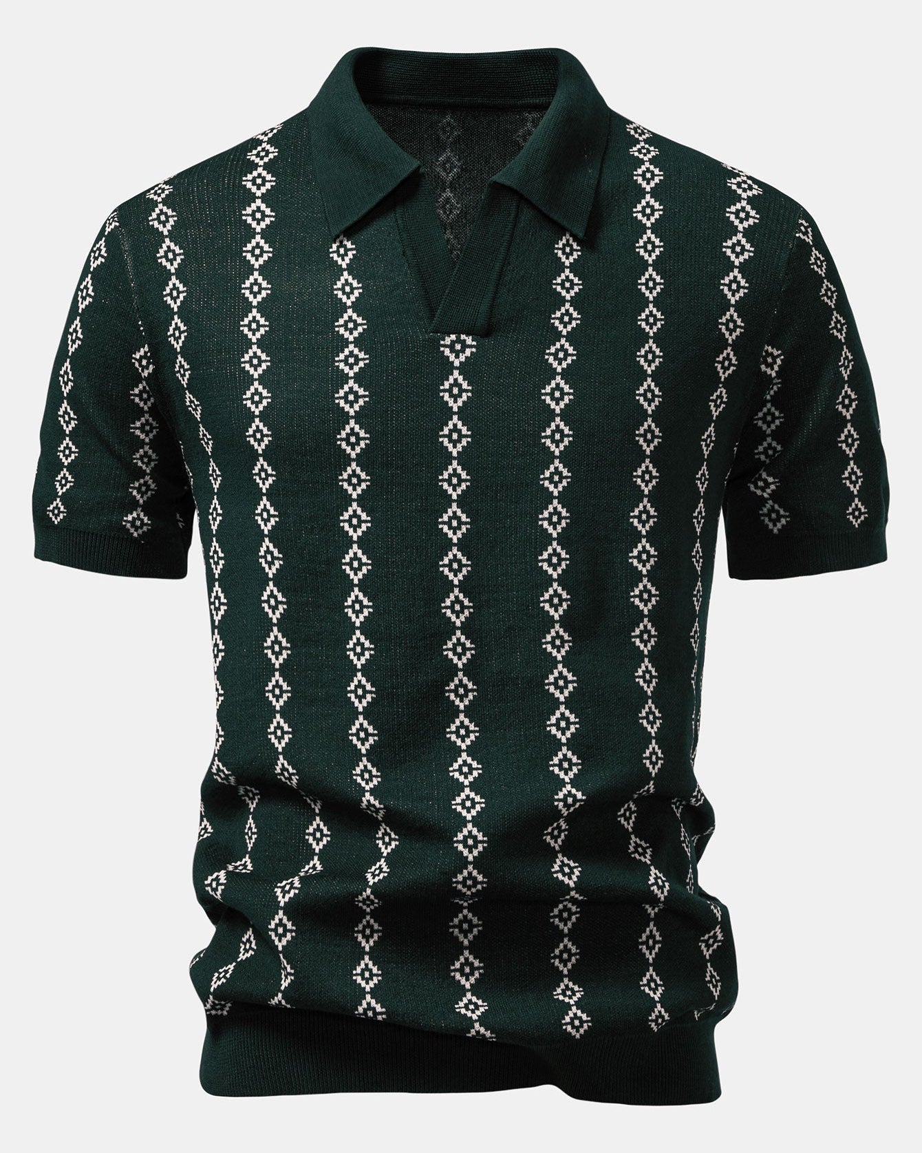 V-Neck Geometric Knit Polo