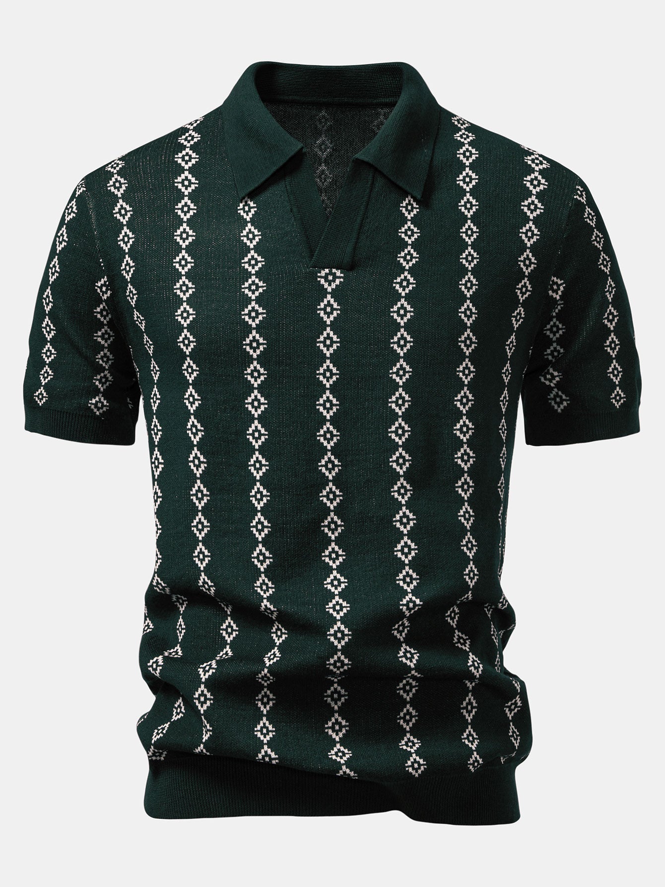 V-Neck Geometric Knit Polo