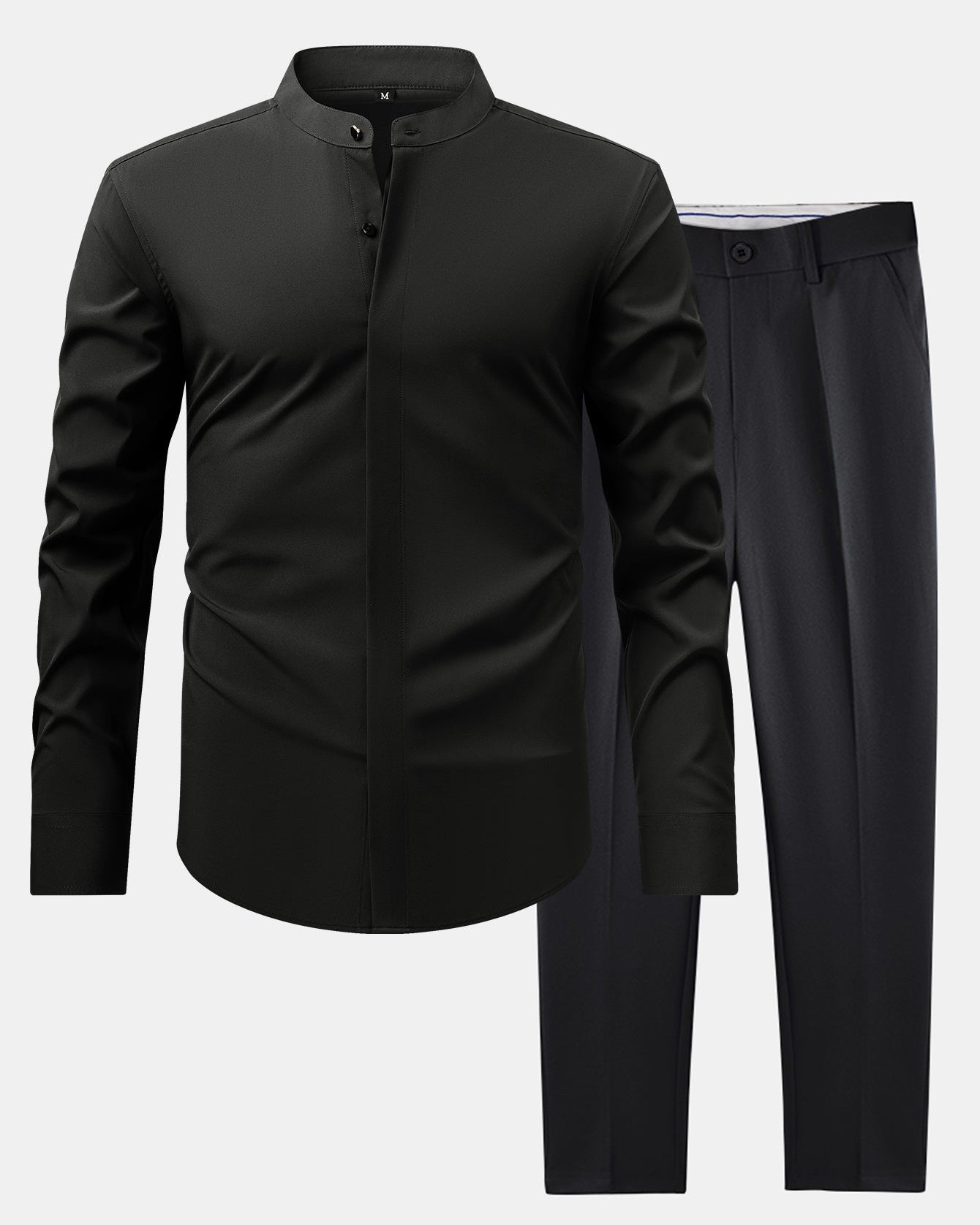 High Neck Shirt & Slim Fit Flared Leg Trousers