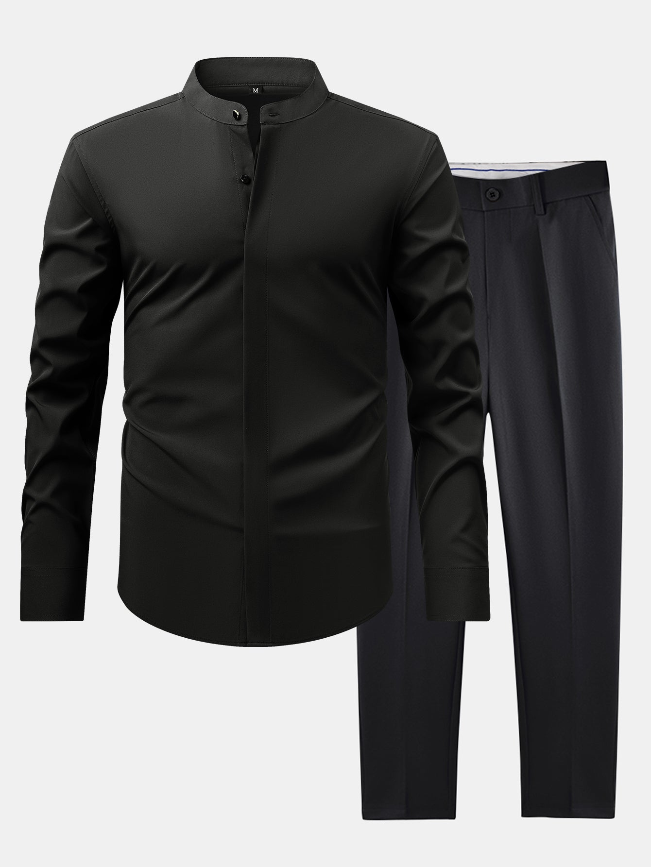High Neck Shirt & Slim Fit Flared Leg Trousers